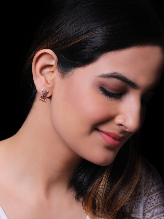 Silver Rose Gold Linear Earrings