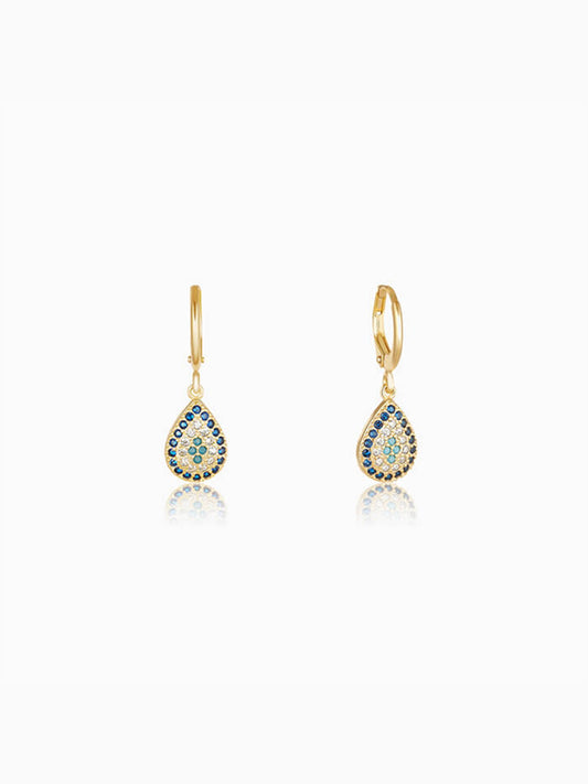 Golden Evil Eye Pear Earrings