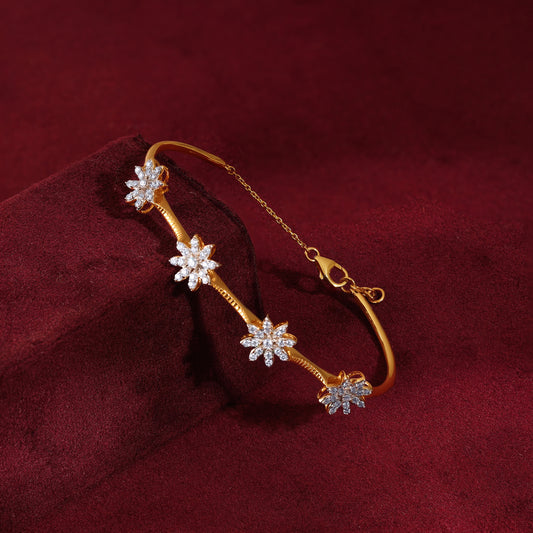 Gold Starcross Flower Lab Grown Diamond Bangle