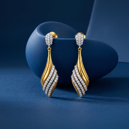 Gold Swirl Drop Lab Grown Diamond Dangler Earrings