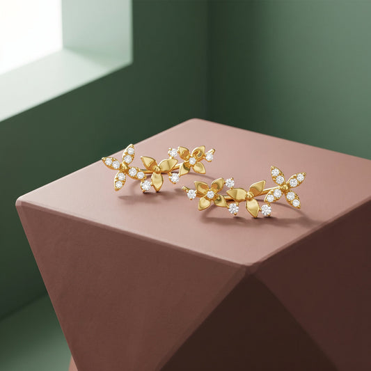 Gold Flower Cascade Lab Grown Diamond Earrings