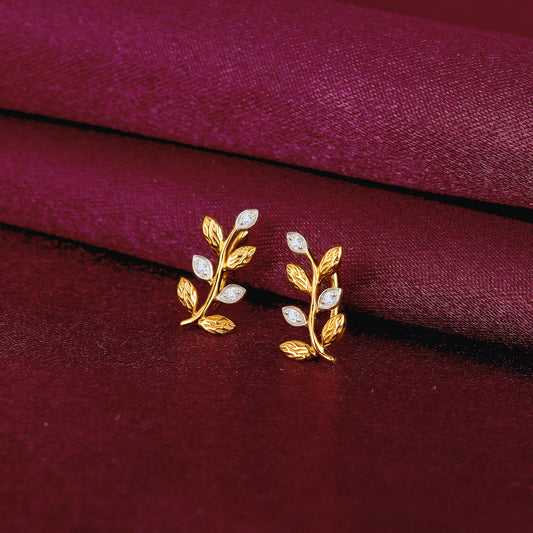 Gold Glittering Leaves Diamond Earrings