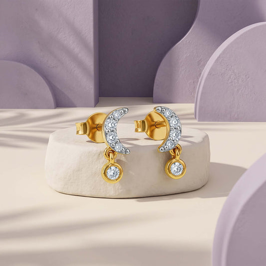 Gold Moon Drop Lab Grown Diamond Earrings