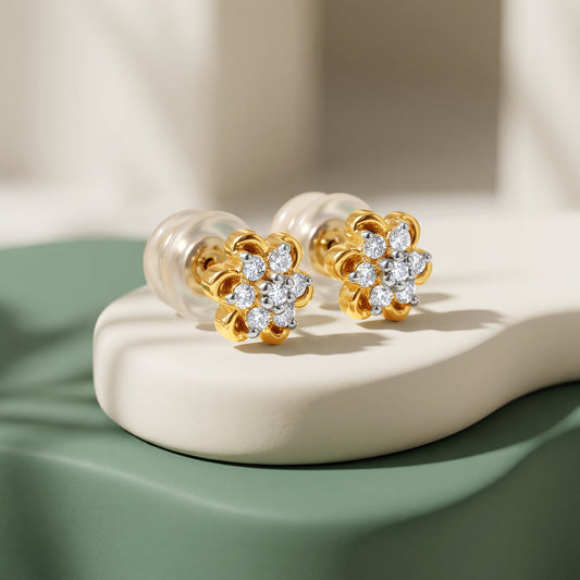 Gold Dazzling Floret Lab Grown Diamond Studs