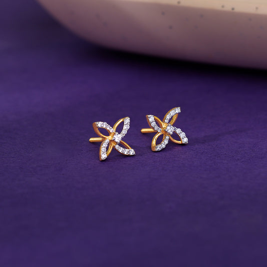 Gold floral earrings with lab-grown diamonds