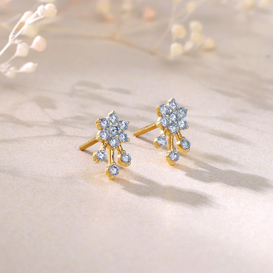 Gold Pretty Floral Diamond Earrings
