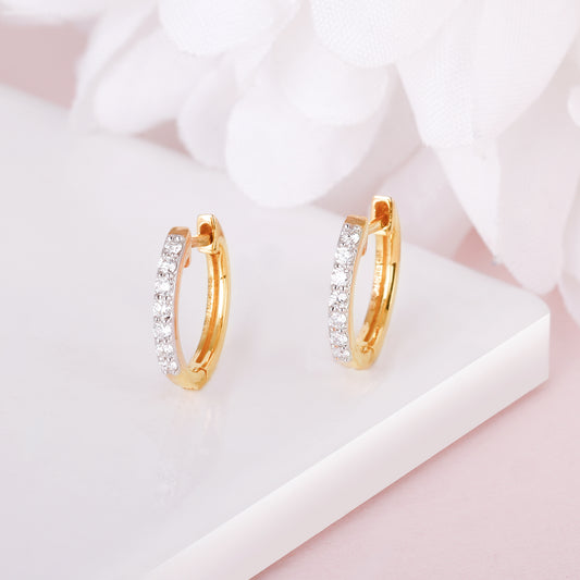 Gold Glowing Sphere Diamond Hoop Earrings