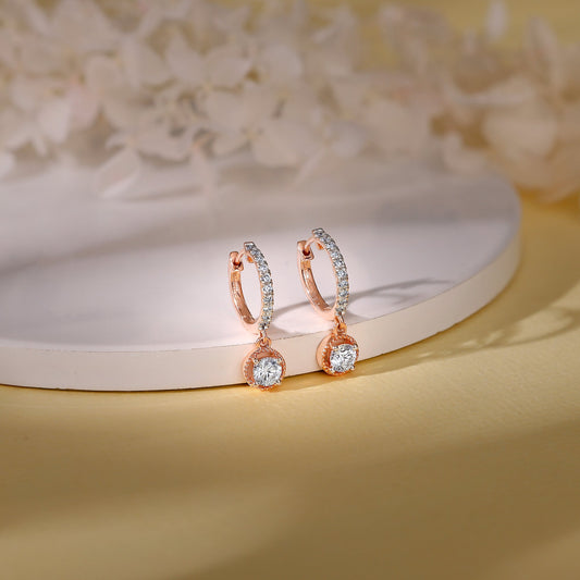 Rose Gold Glittering Drop Lab Grown Diamond Earrings