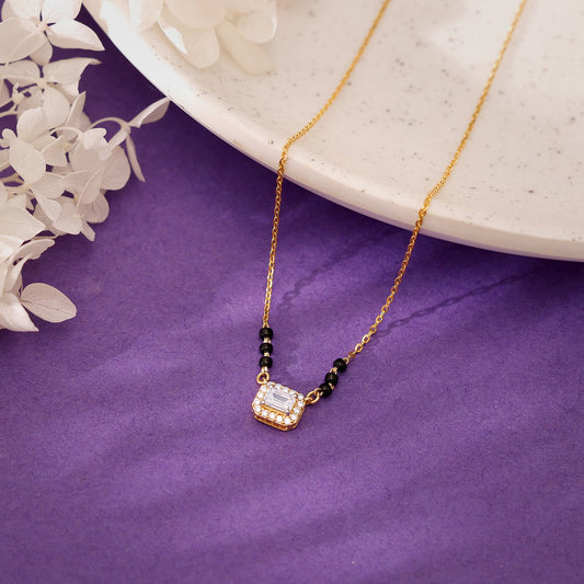 Gold Square Solitaire Lab Grown Diamond Mangalsutra