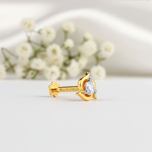 Gold Moonlit Petal Lab Grown Diamond Nose Pin