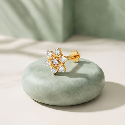 Gold Garden Petal Lab Grown Diamond Nose Pin