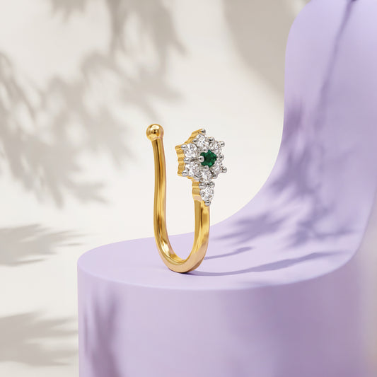 Gold Floraison Lab Grown Diamond Nose Pin (Clip On)