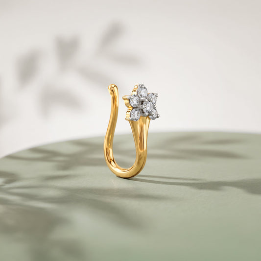 Gold Iris Bloom Lab Grown Diamond Nose Pin (Clip On)