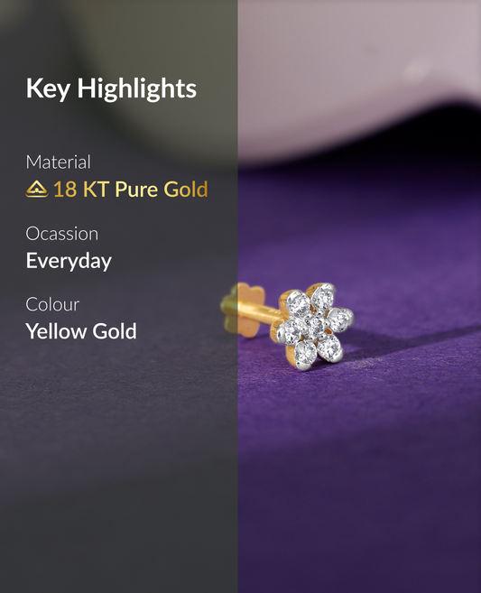 Gold Blomma Diamond Nose Pin