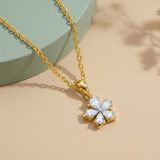Gold Floral Care Lab Grown Diamond Pendant