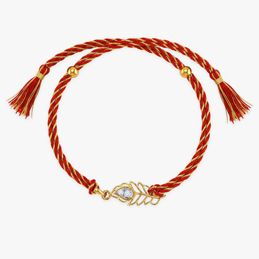 Gold Divine Feather Lab Grown Diamond Convertible Rakhi Pendant