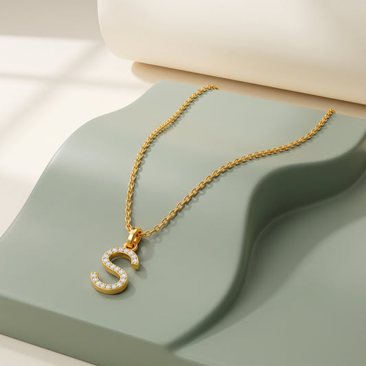 Gold Lab Grown Diamond Studded S Initial Pendant (9k)