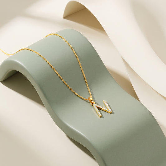 Gold Lab Grown Diamond N Initial Pendant (9K)