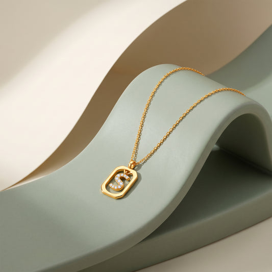 Gold Lab Grown Diamond Framed S Initial Pendant (9k)