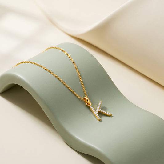 Gold Lab Grown Diamond Studded K Initial Pendant (9k)