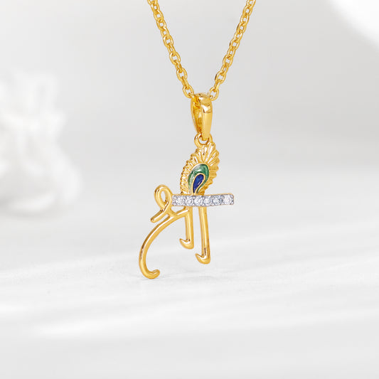 Gold Jai Sri Krishna Diamond Pendant- gold pendant for women