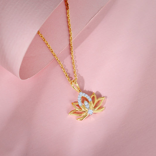 Gold Lotus Lab Grown Diamond Pendant