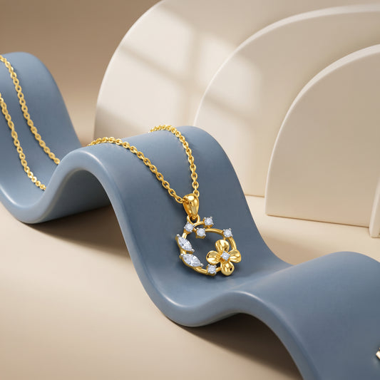 Gold Blossom Wreath Lab Grown Diamond Pendant
