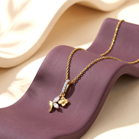 Gold Clover Vine Lab Grown Diamond Pendant