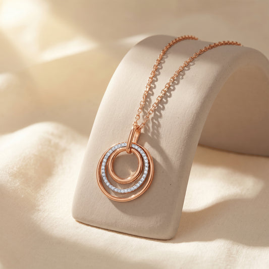 Rose Gold Rosette Orbit Lab Grown Diamond Pendant