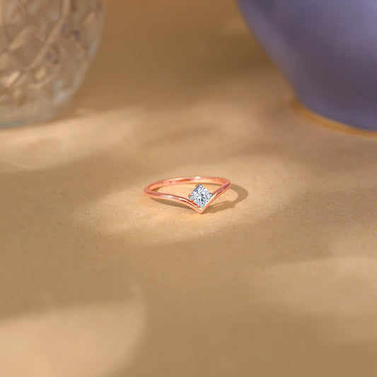 Rose Gold Chevron Solitaire Diamond Ring