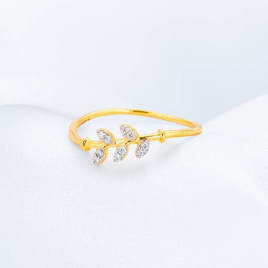 Gold Tender Leaves Diamond Ring