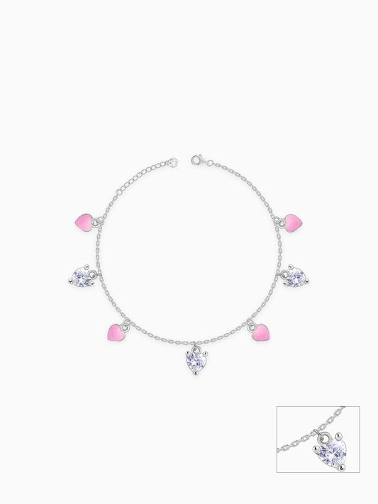 Silver Rosy Heartlet Kids Anklet (0 - 1 Years)