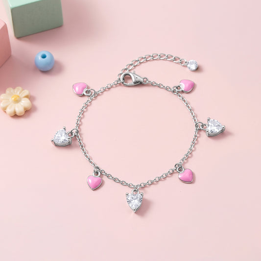 Silver Rosy Heartlet Kids Anklet (0 - 1 Years)