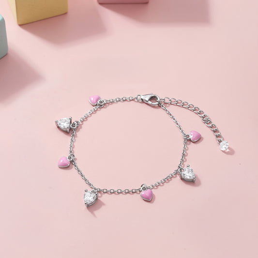 Silver Rosy Heartlet Kids Anklet (1 - 5 Years)