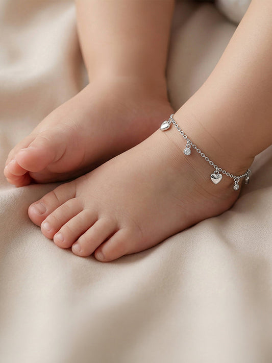 Silver Sparkle Hearts Kids Anklet (0 - 1 Years)