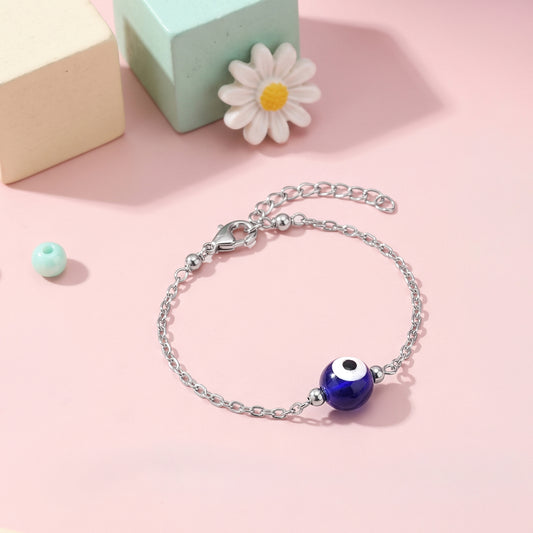 Silver Evil Eye Cutie Kids Anklet