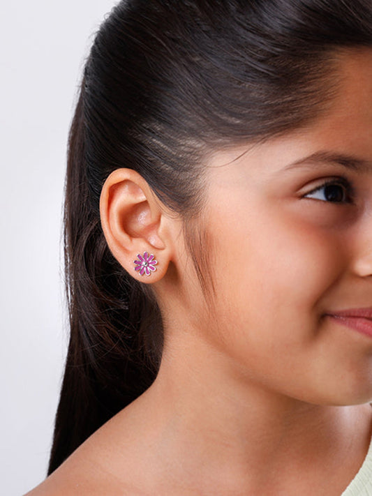 Silver Purple Daisy Kids Studs