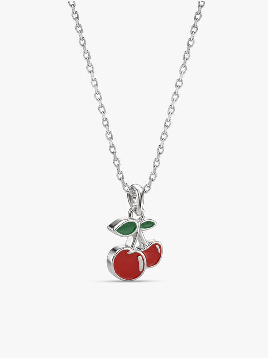 Silver Cherry Kids Pendant with Link Chain