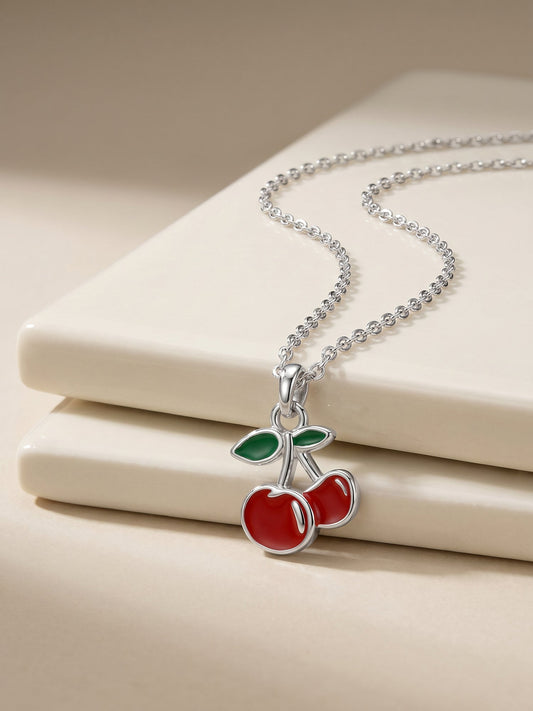 Silver Cherry Kids Pendant with Link Chain