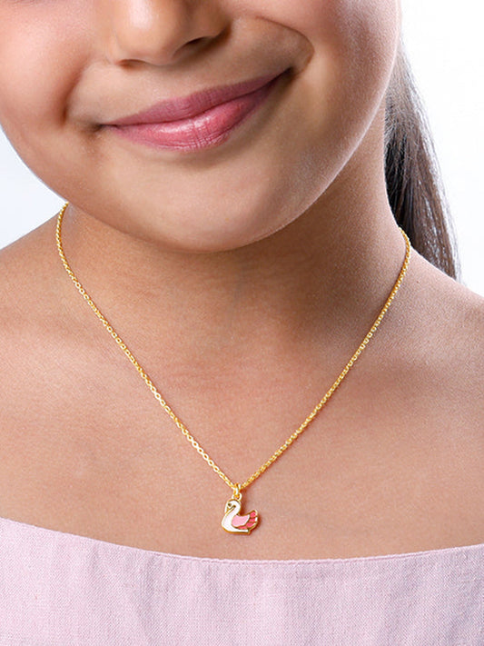 Golden Dainty Swan Kids Pendant with Link Chain