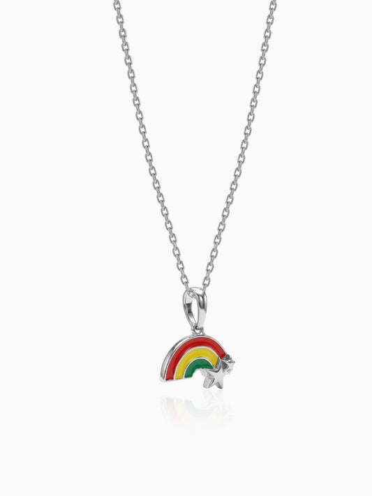 Silver Rainbow Hug Kids Pendant With Link Chain