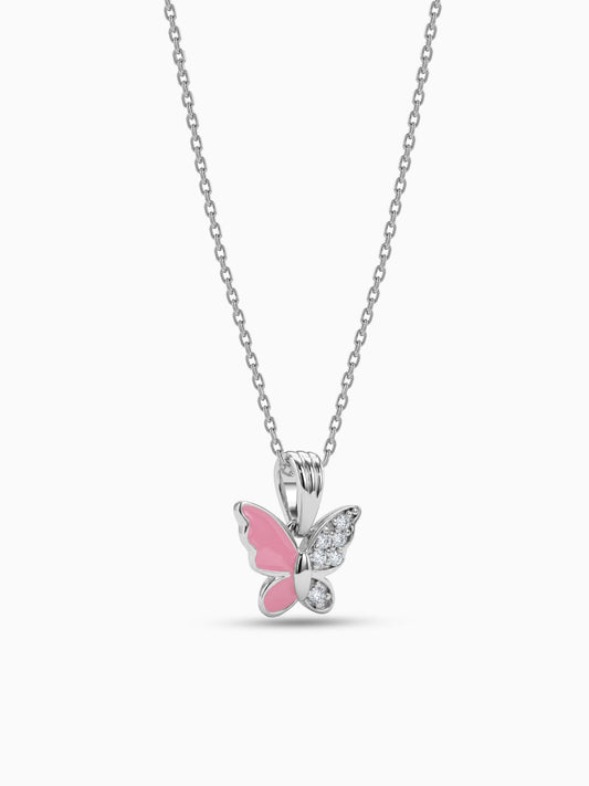 Silver Flutter In Blush Kids Pendant With Link Chain