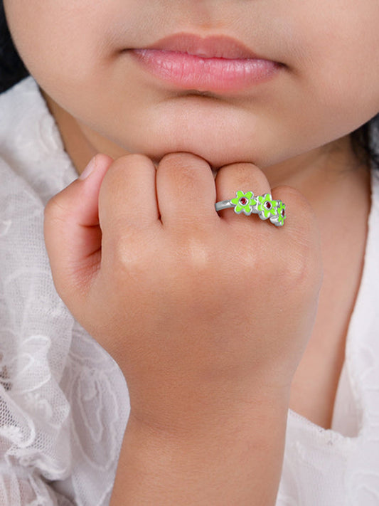 Silver Triple Bloom Kids Ring