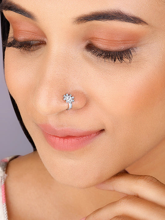 Silver Floral Fantasy Nose Pin (Clip On)