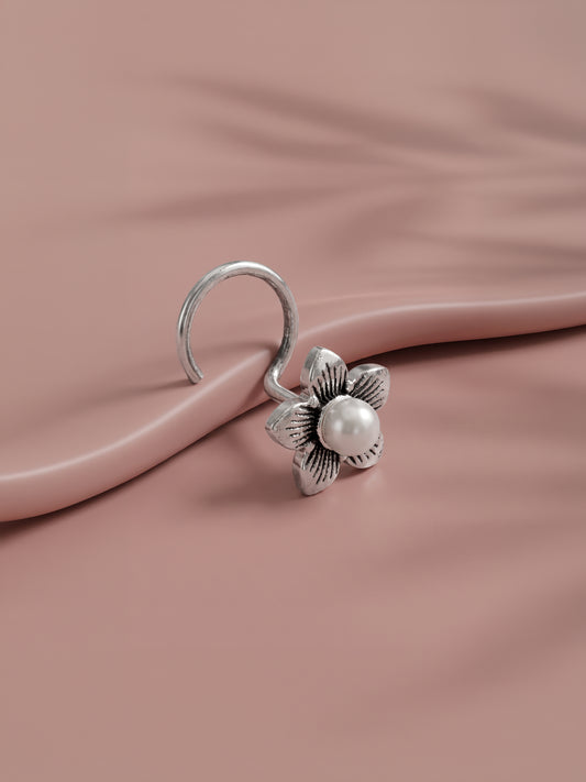 Oxidised Petal Flower Nose Pin
