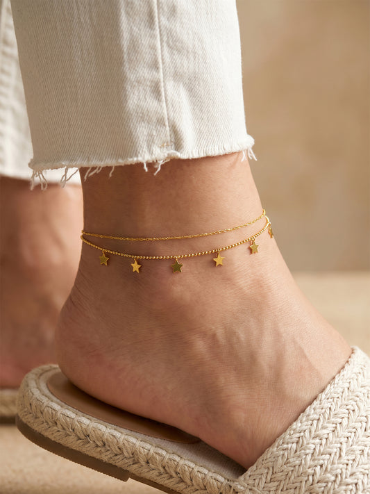 OnnMe by GIVA Star Drip Gold Plated Layered Anklet