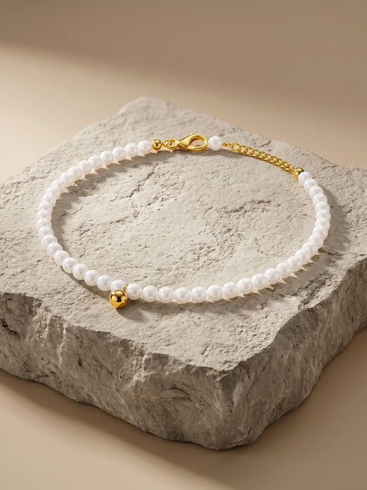 OnnMe by GIVA Pearl Static Gold Plated Anklet