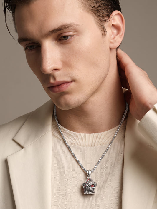 IXIA by GIVA Old Punk Matte Rhodium Pendant With Chain For Men