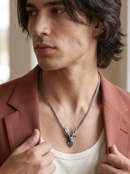 IXIA by GIVA Wild Thing Matte Rhodium Pendant With Chain For Men