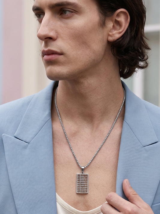 IXIA by GIVA Count Up Rhodium Plated Pendant With Chain For Men